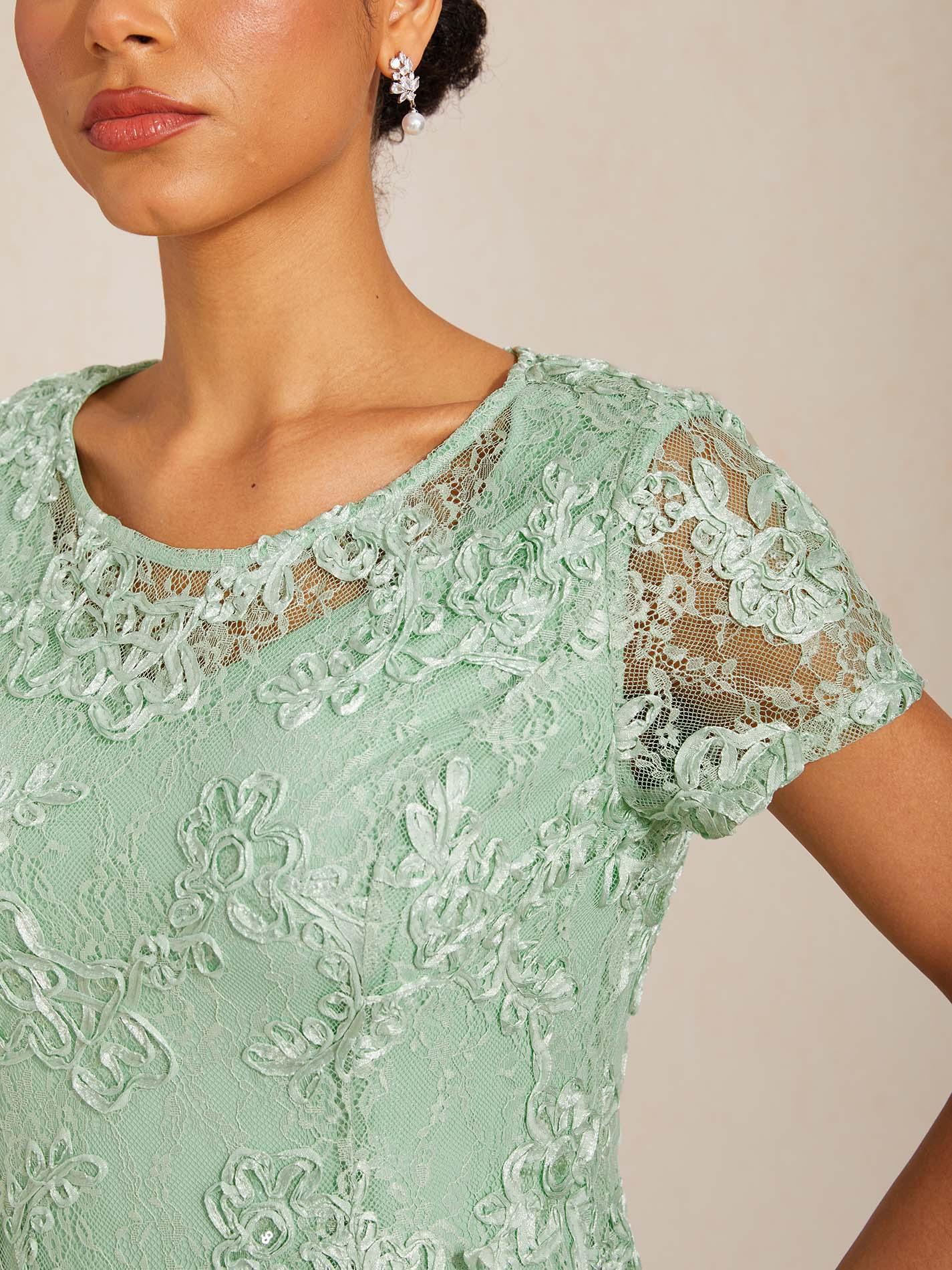 A-Line Dresses with Lace Rosettes and Sequin Embellishments