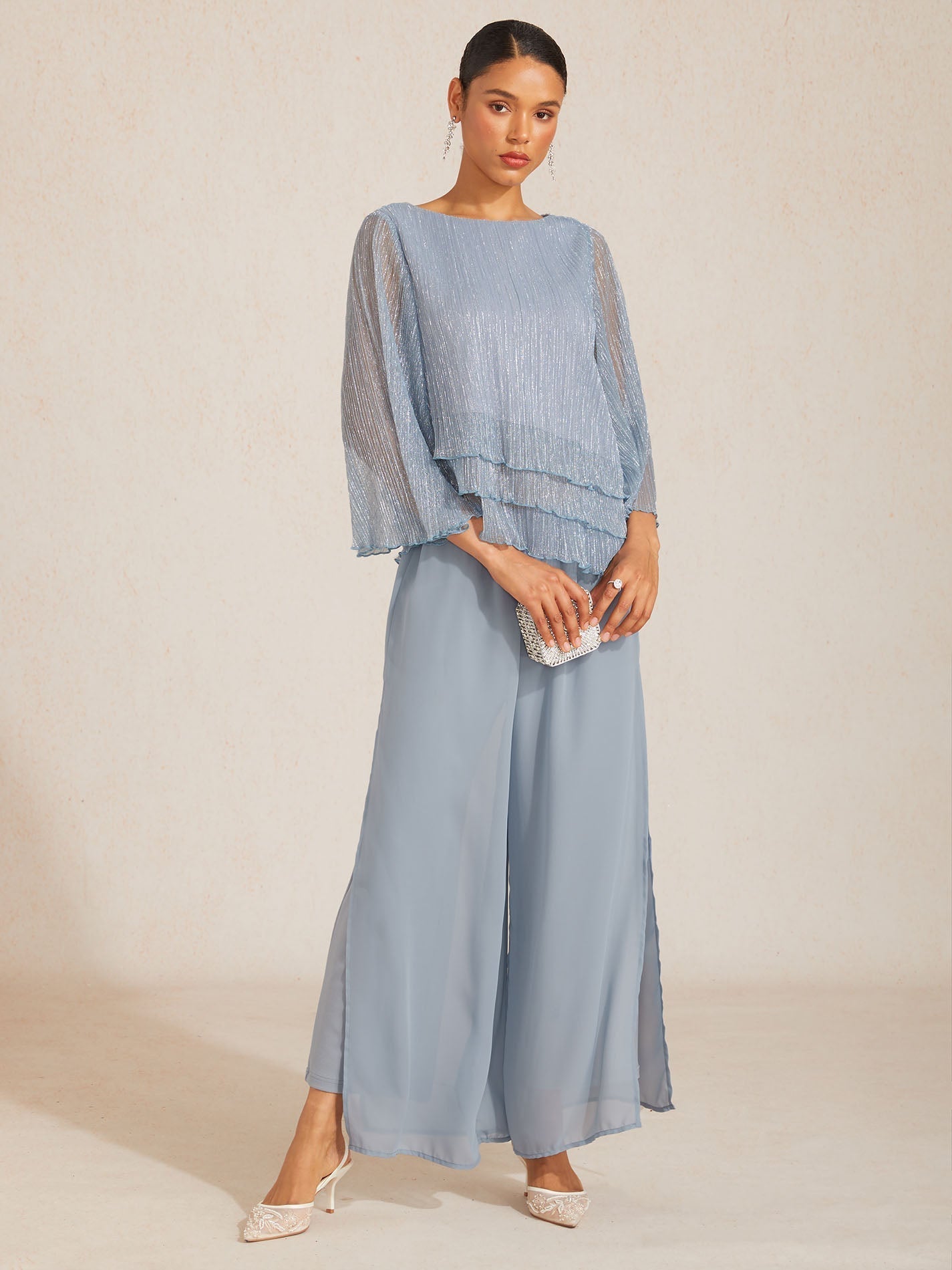 Asymmetrical Layered Metallic Silk Blouse