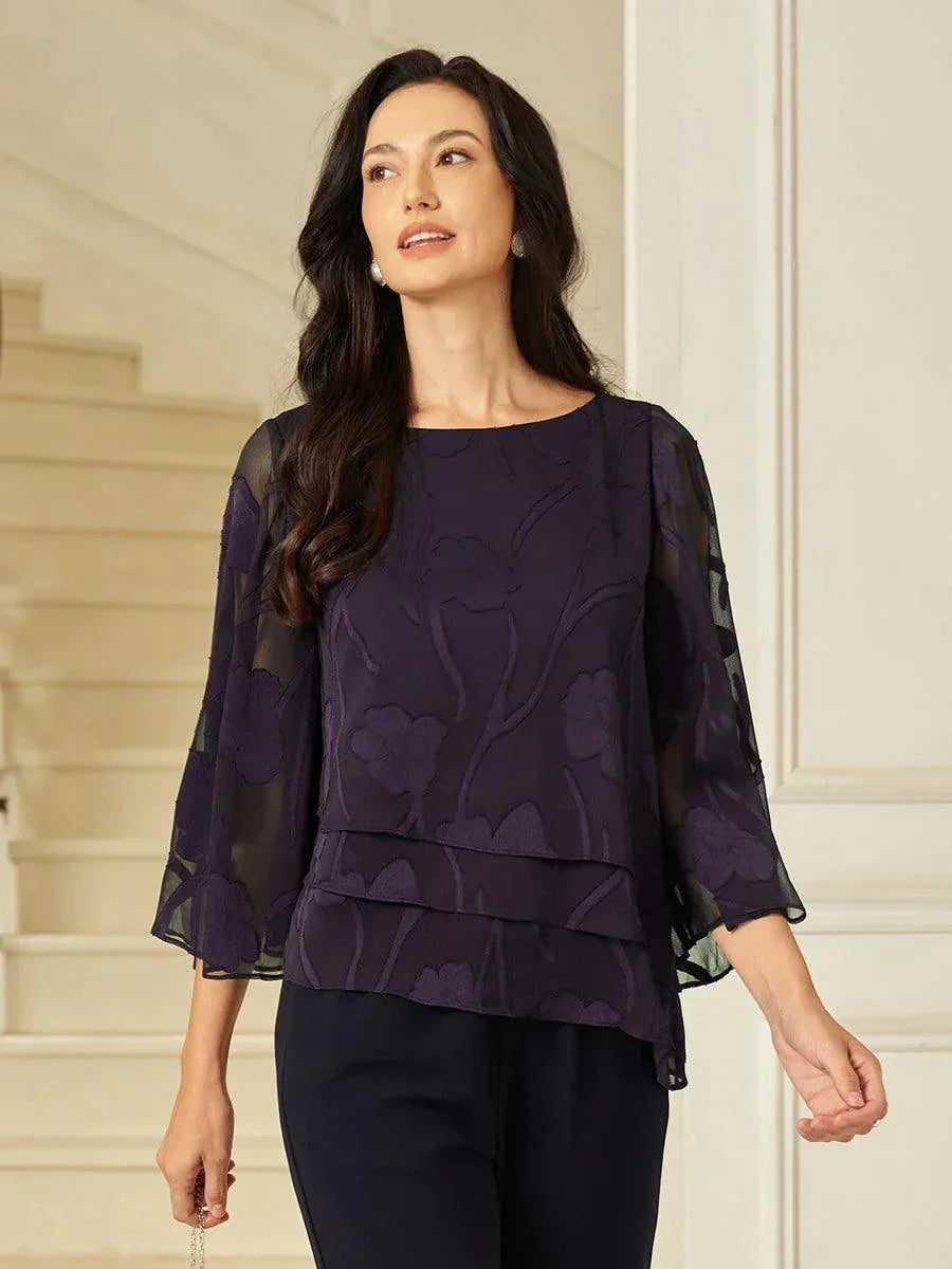 Layered chiffon blouse with flowers