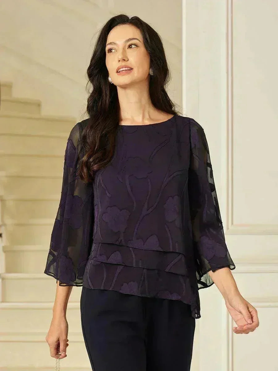 Layered chiffon blouse with floral pattern