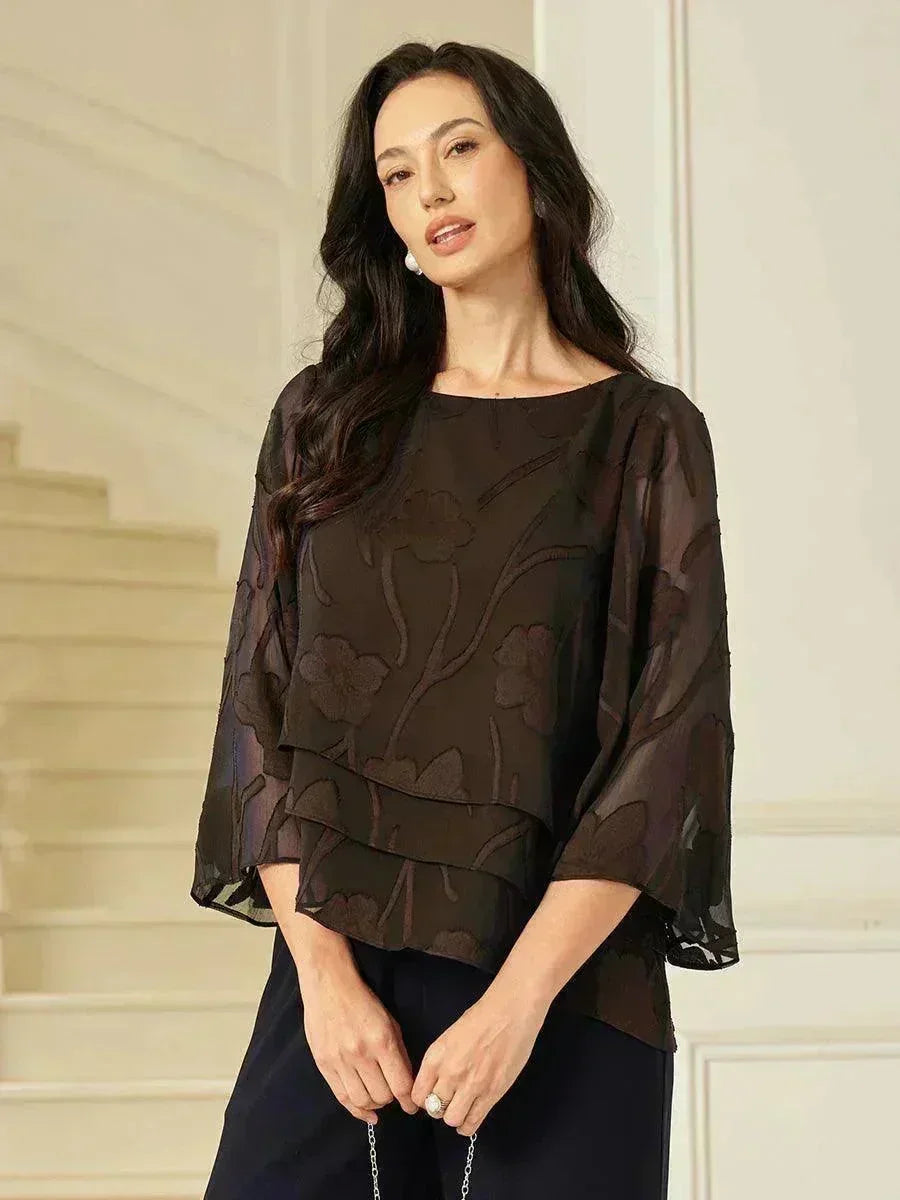 Layered chiffon blouse with floral pattern