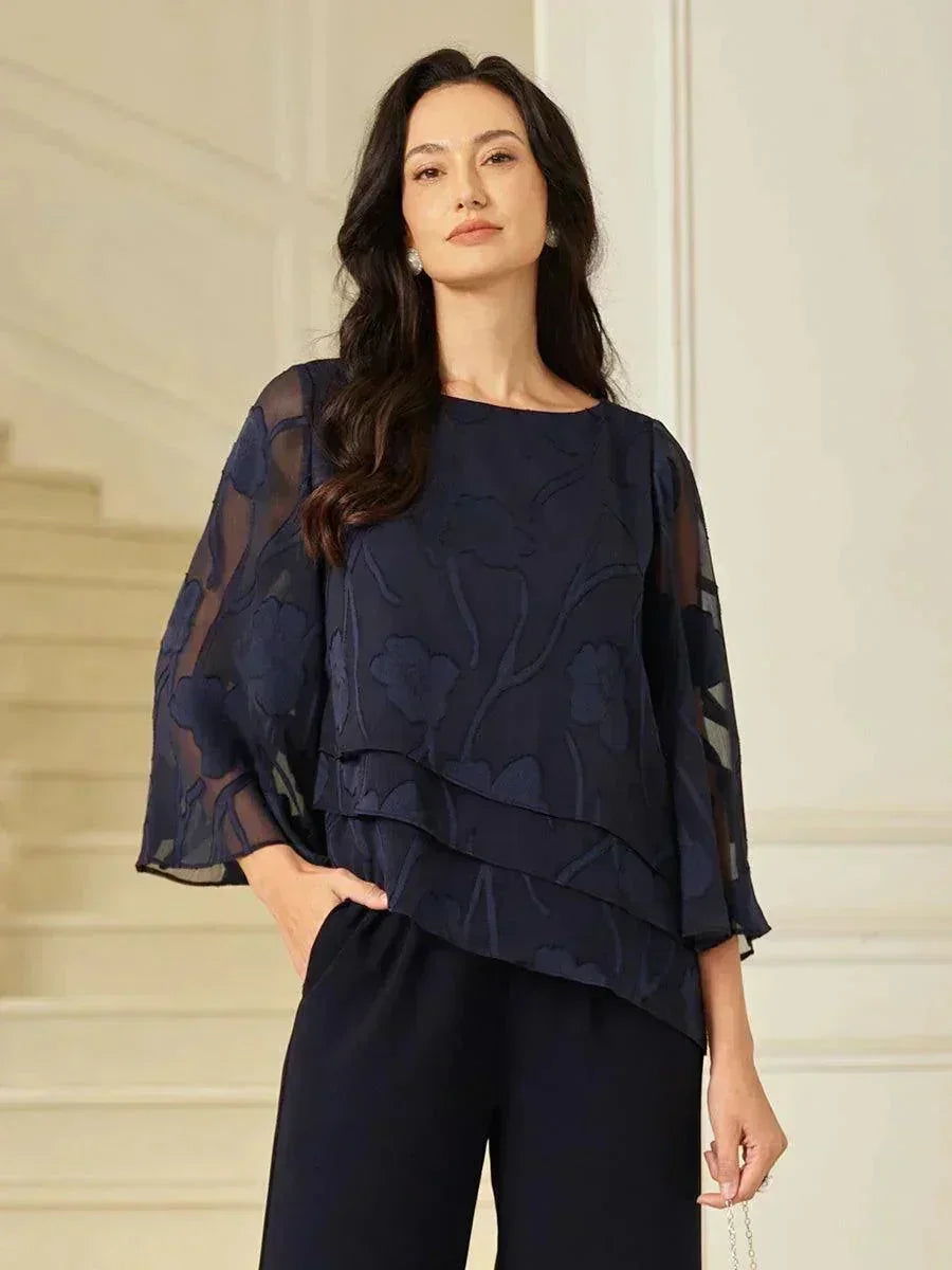 Layered chiffon blouse with floral pattern