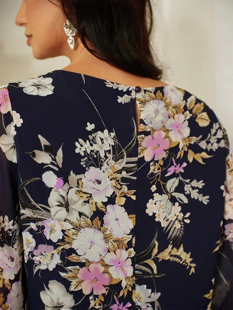 Floral Silk Top with Layered Hem