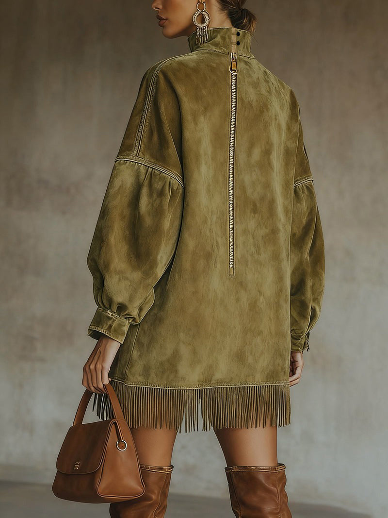 High Neck T-Shirt Dresses - Olive