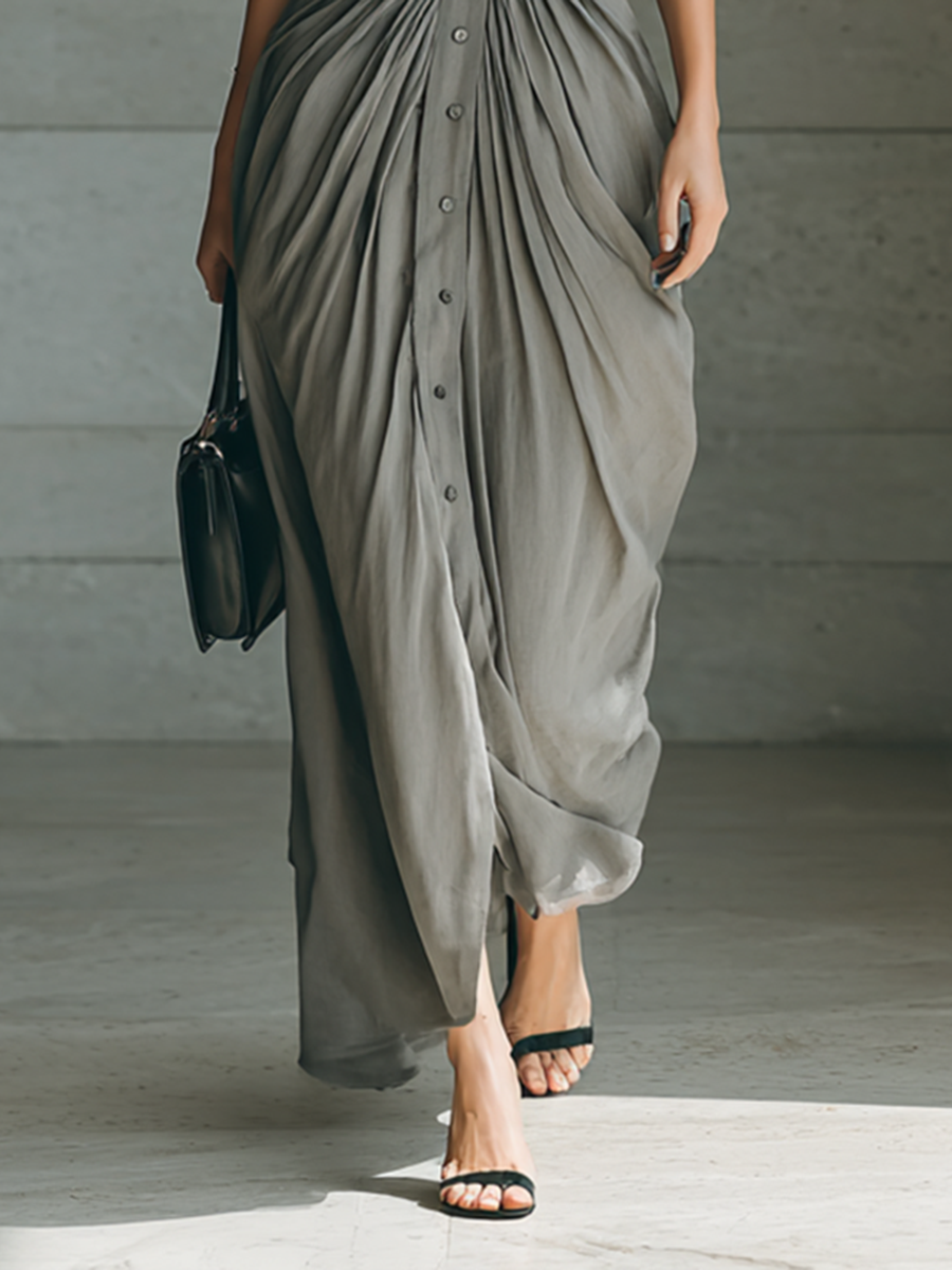 Maxi Dresses with Classic Collar and Long Sleeves for Women MDA1758G1Y