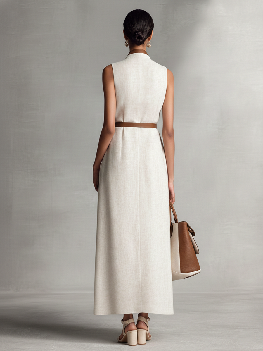 Maxi Dresses for Women with V-Neck, Sleeveless, and Waist Strap MDZ1153B7BA