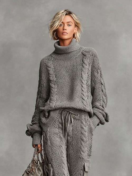 Cargo Pants and High Neck Sweater Set for Women MDA0958I2Y