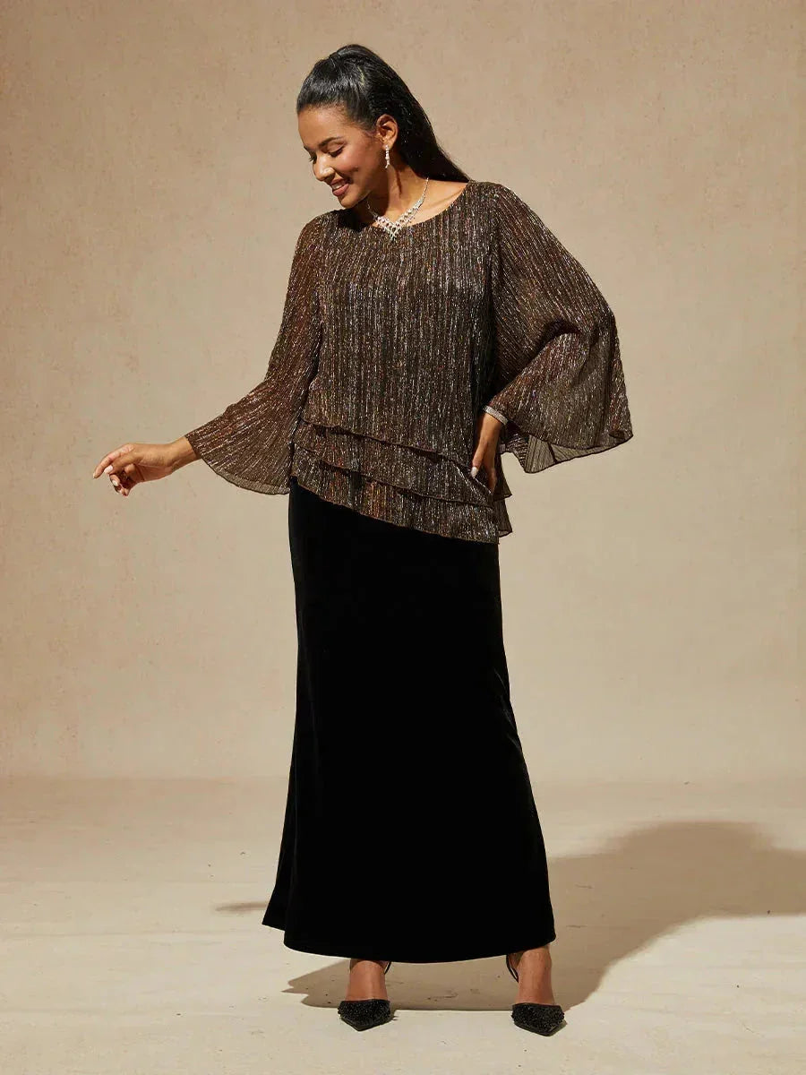 Asymmetrical Layered Metallic Silk Blouse