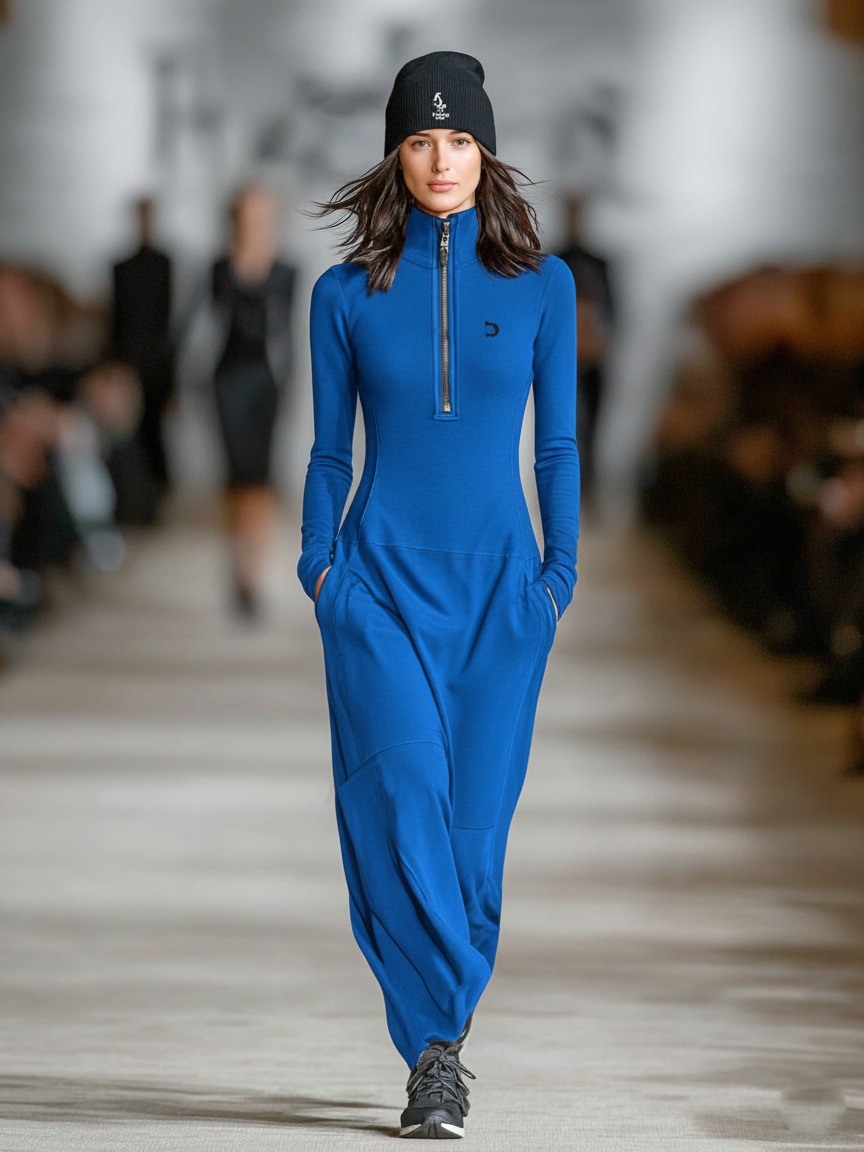 Sporty Maxi Dresses for Women with a High Neck and Zipper MDA3197G9Y