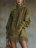 High Neck T-Shirt Dresses - Olive