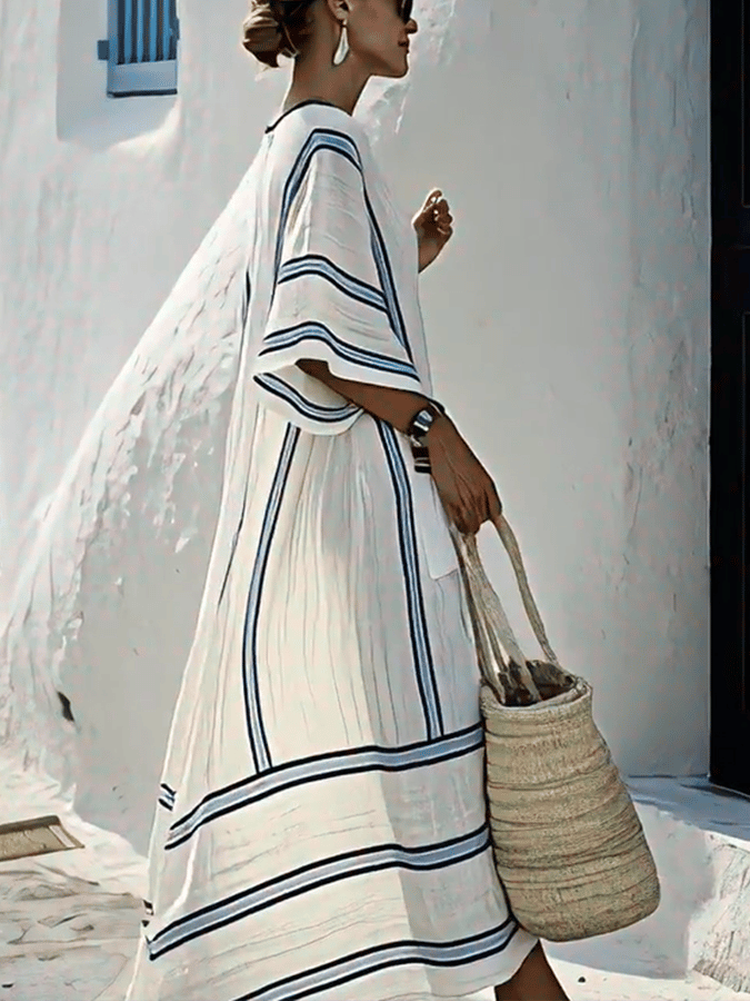 Wide Women's Dress with Stripes