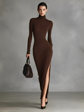 Bodycon Skirt Dress with High Collar for Women in Brown MDA1311K1I