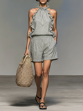 Blouse Ruffled Sleeveless Top and Shorts Set for Women MDZ2698B4Y