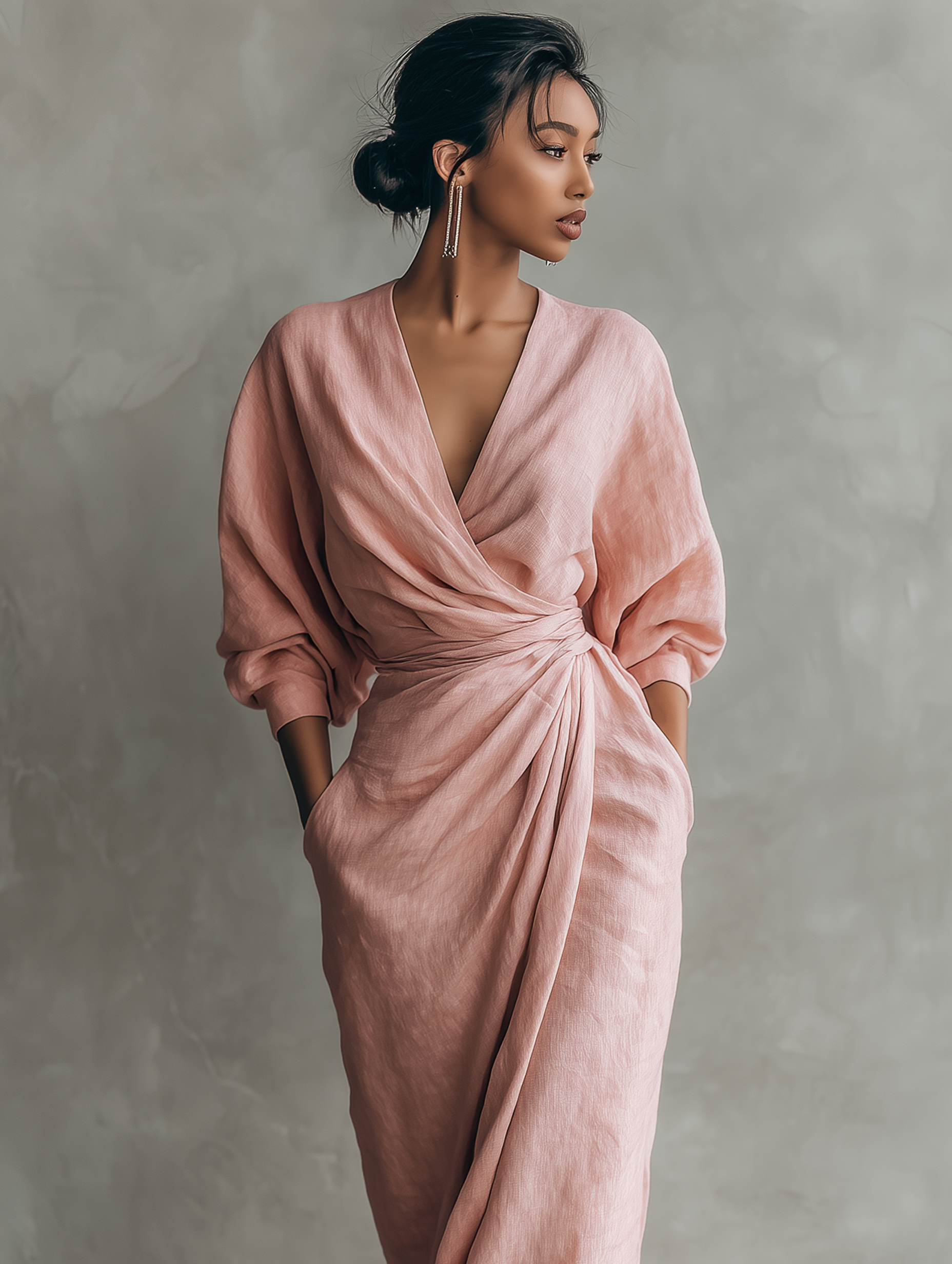 Women's Maxi Dress in Minimalist Pink with V-Neck