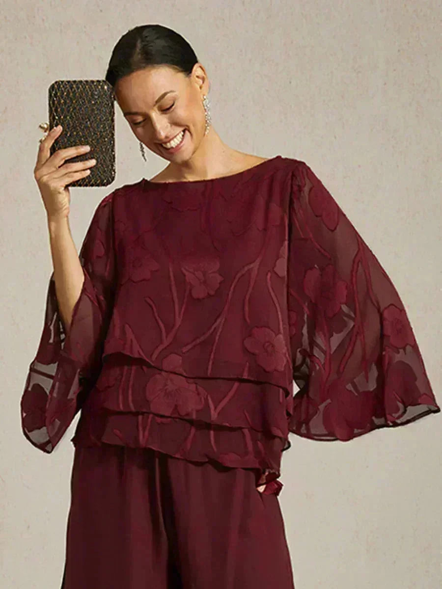 Layered chiffon blouse with floral pattern