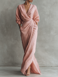 Women's Maxi Dress in Minimalist Pink with V-Neck