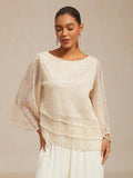 Layered mesh top with sequins and bell-shaped sleeves