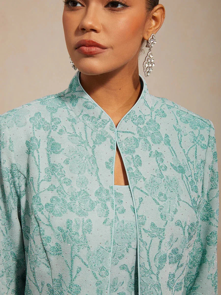 Twinst with Mandarin Collar and Zebra Pattern Adorned with Diamonds