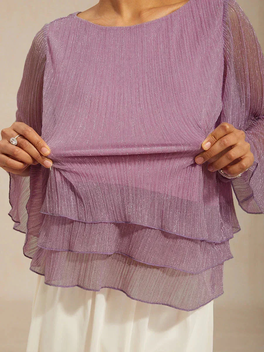 Asymmetrical Layered Shirt in Crinkled Metallic Chiffon