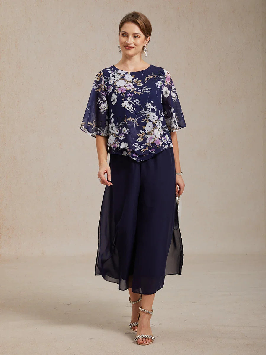 Floral Silk Top with Layered Hem
