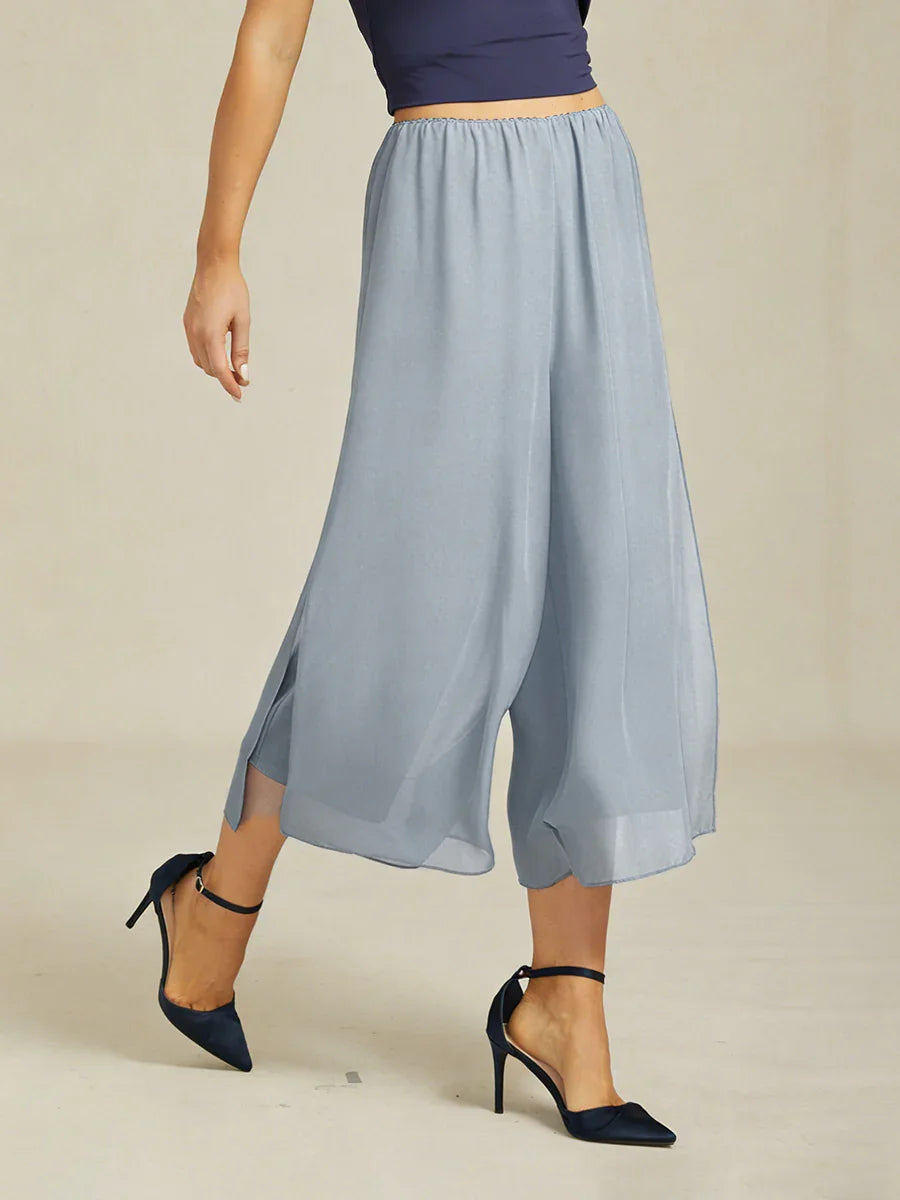 Straight Short Pants with Chiffon Layer