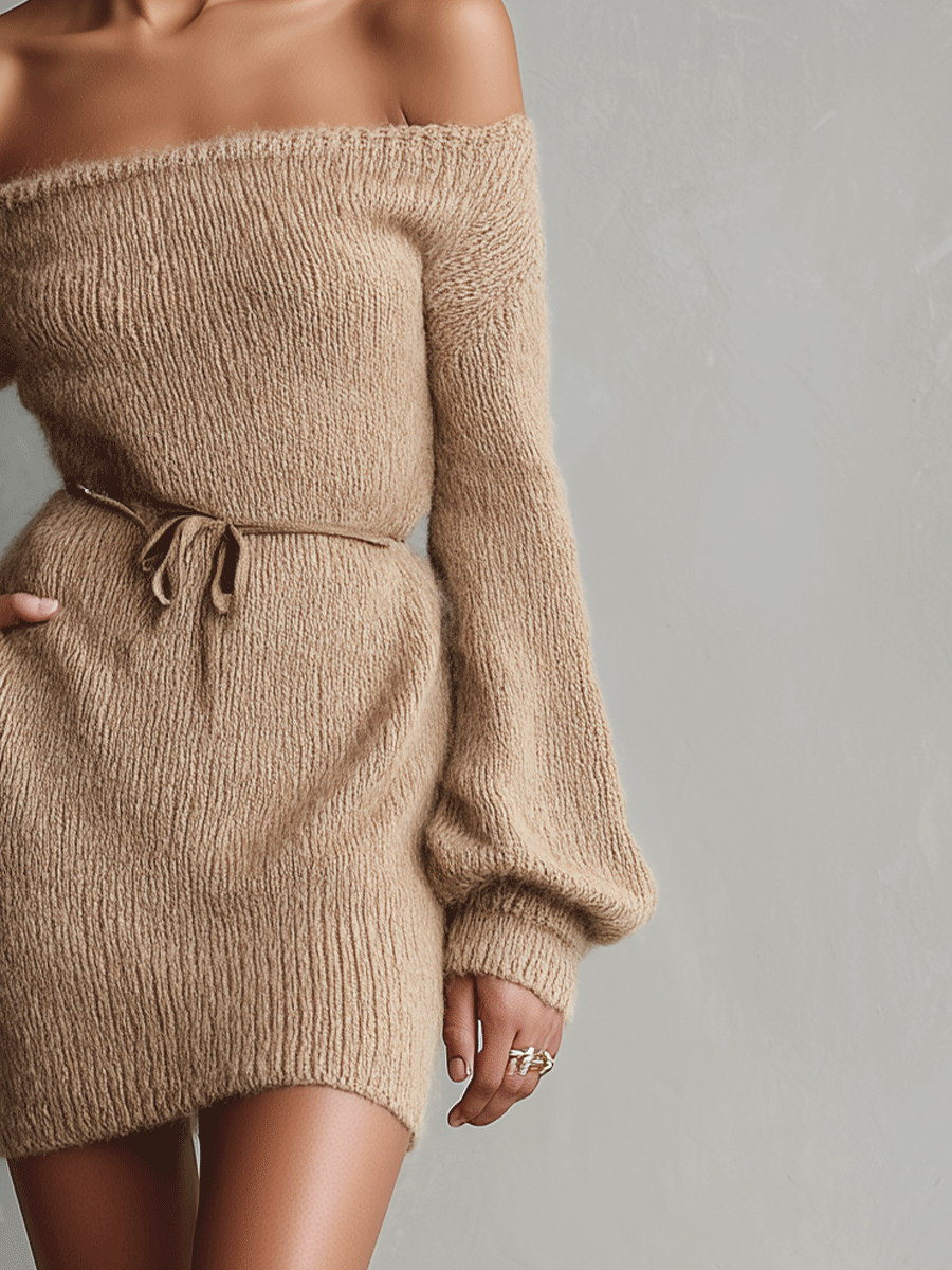 Elegant Camel Mini Dress for Women with Open Sleeve and Strap MDA0419I2I