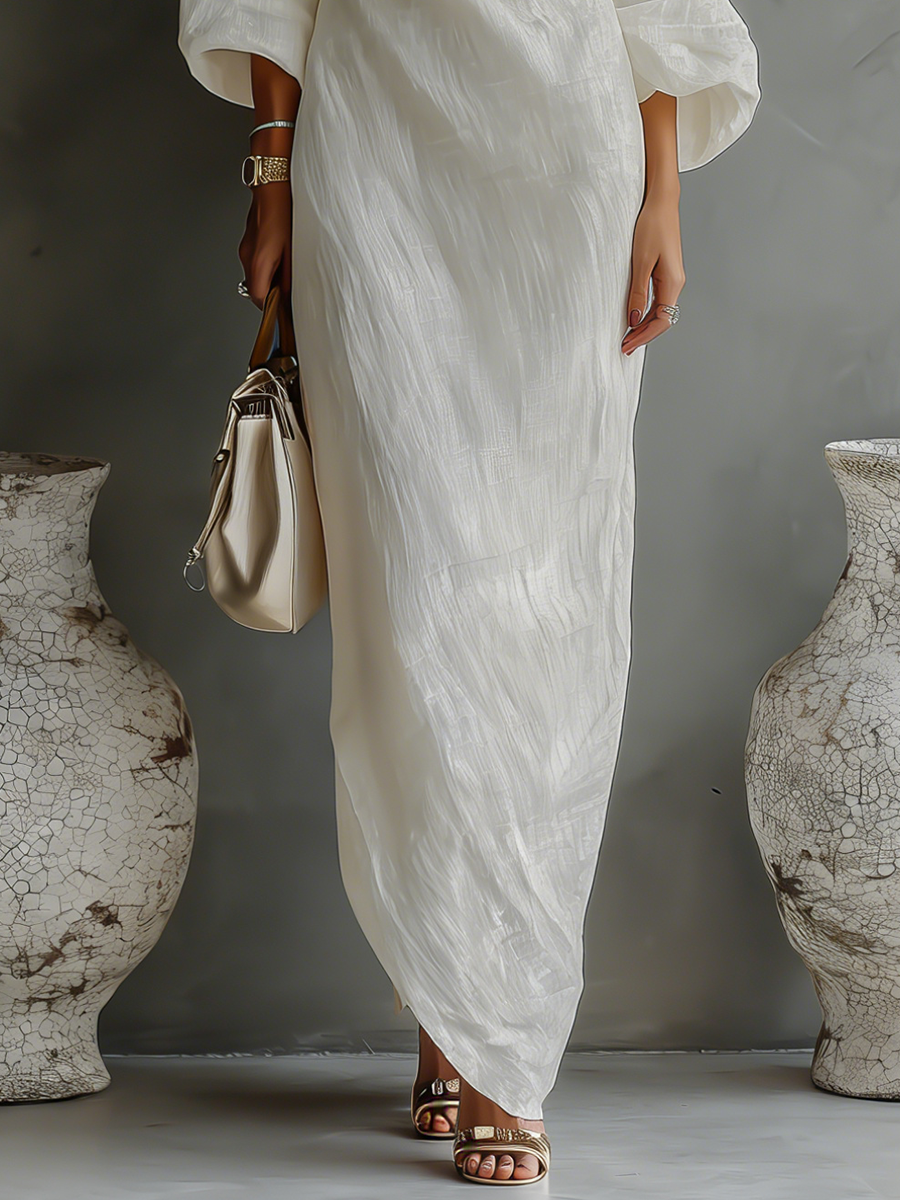 Women's Shimmering White One-Shoulder Cotton-Linen Blend Dresses