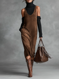 Retro Style Summer Midi Dress for Women, Sleeveless, in Nude Color MDA0259I1Y