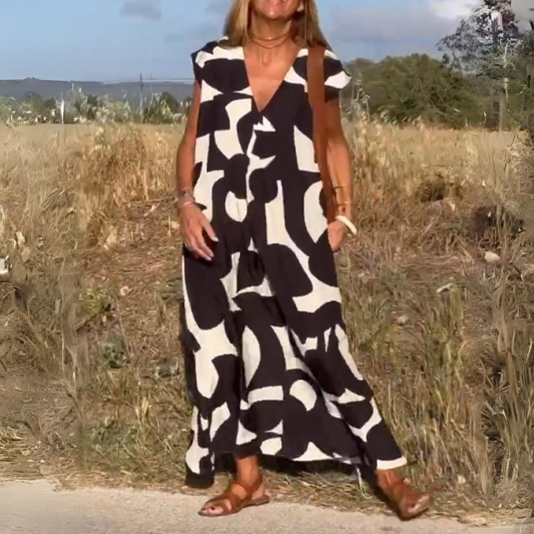 ELENA | Printed Dress with V-Neck