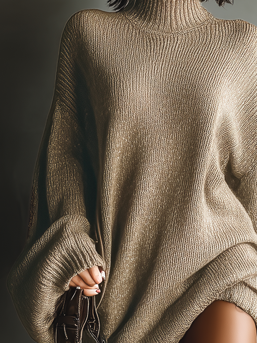 Vintage-Style Knit Mini Dress for Women in Caramel Brown