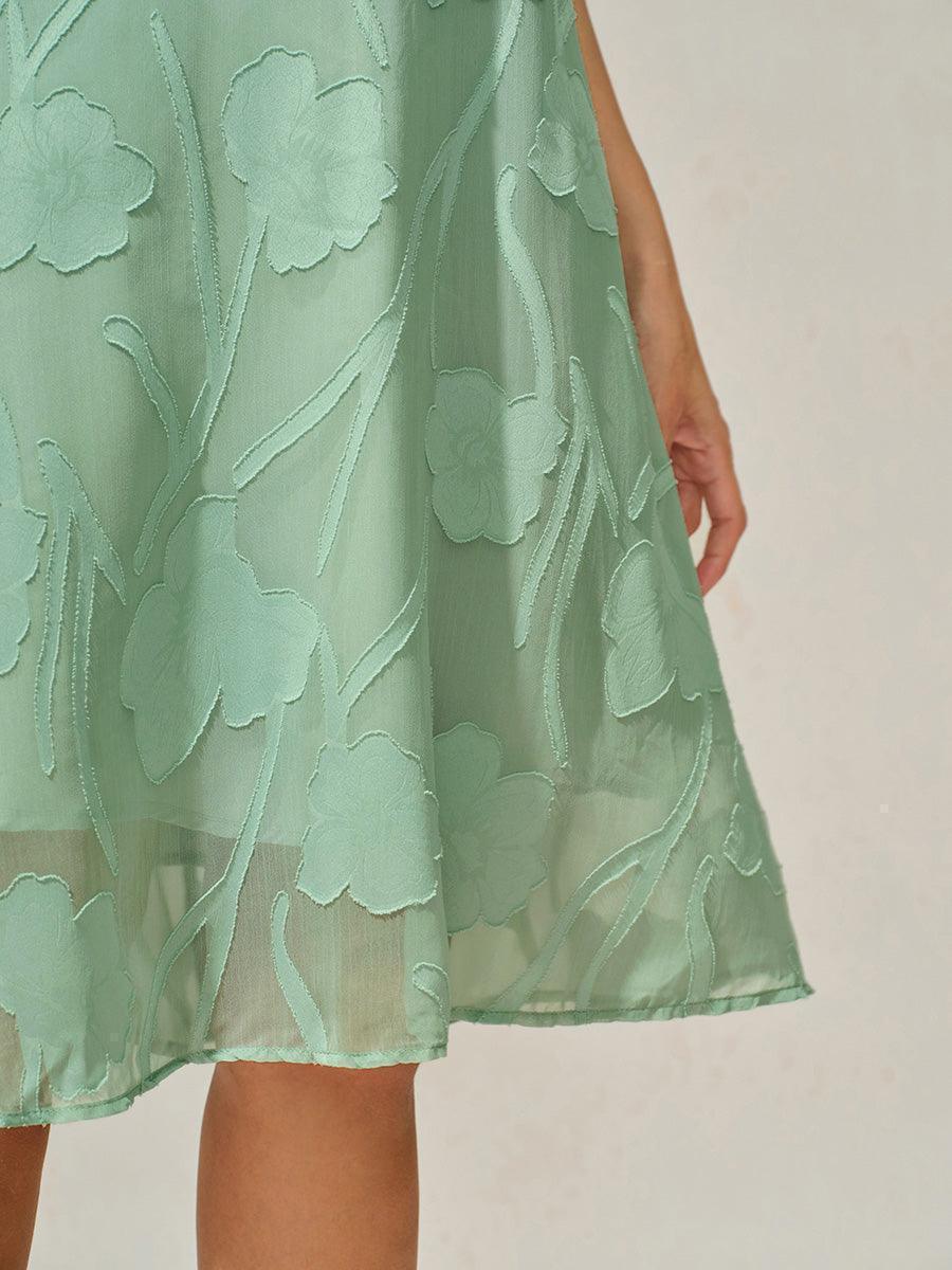 A-Line Chiffon Dress with Flowers, Knee Length