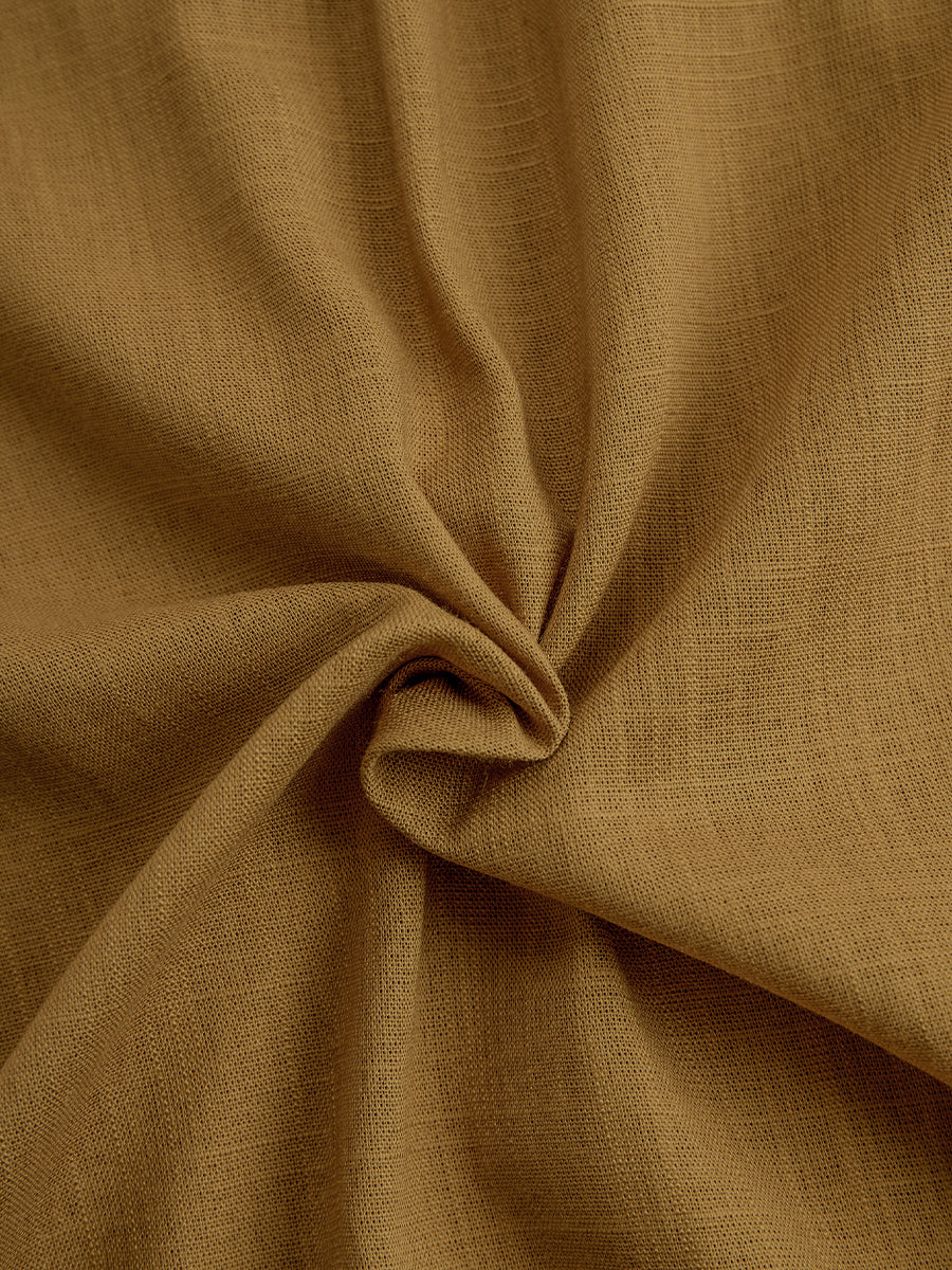 Refined Linen Blend Button Dresses for Women - Mustard Belted Mini Dress MDA1800I6I