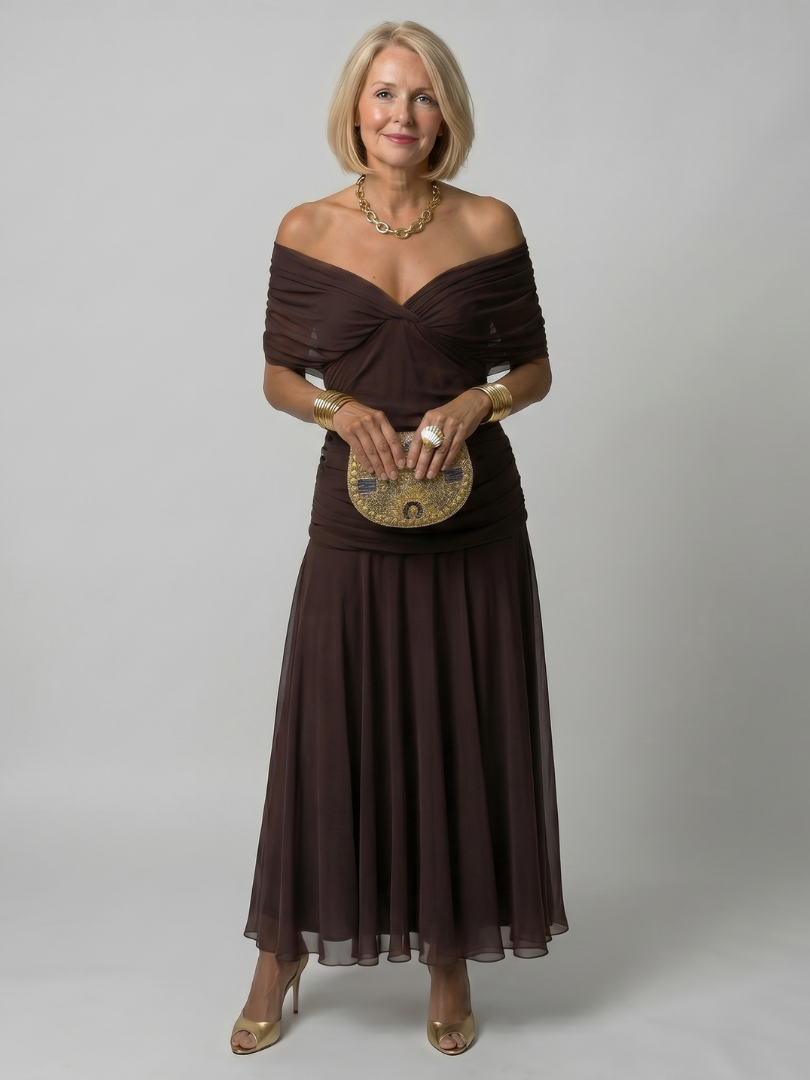 Klen | Midi Dress with Exposed Shoulders