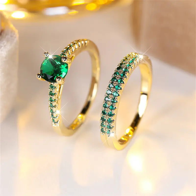 Dual Ring Set with Emerald in Gold