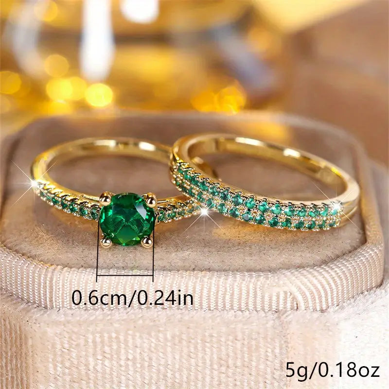 Dual Ring Set with Emerald in Gold