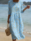 Natalie | Midi Dress with Round Neckline and Floral Print