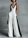 Women's Bodysuit in Black and White Made of Linen-Cotton Fabric with Thin Straps MDZ0528B0BA