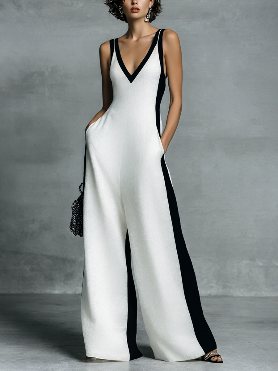 Women's Bodysuit in Black and White Made of Linen-Cotton Fabric with Thin Straps MDZ0528B0BA