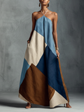 Maxi Dresses Patchwork Cotton Linen Blend in Bohemian Colors for Women MDZ1956C4BA