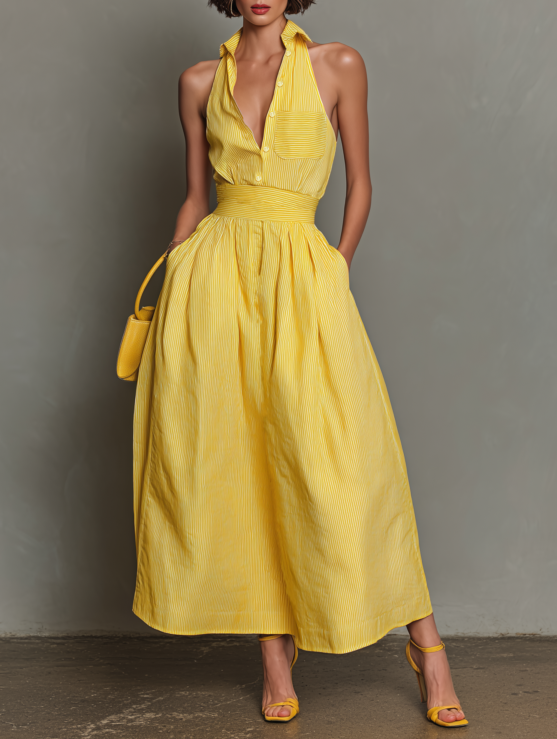 Sleeveless Maxi Dress with Collar and Stripes for Women MDZ1099D5Y