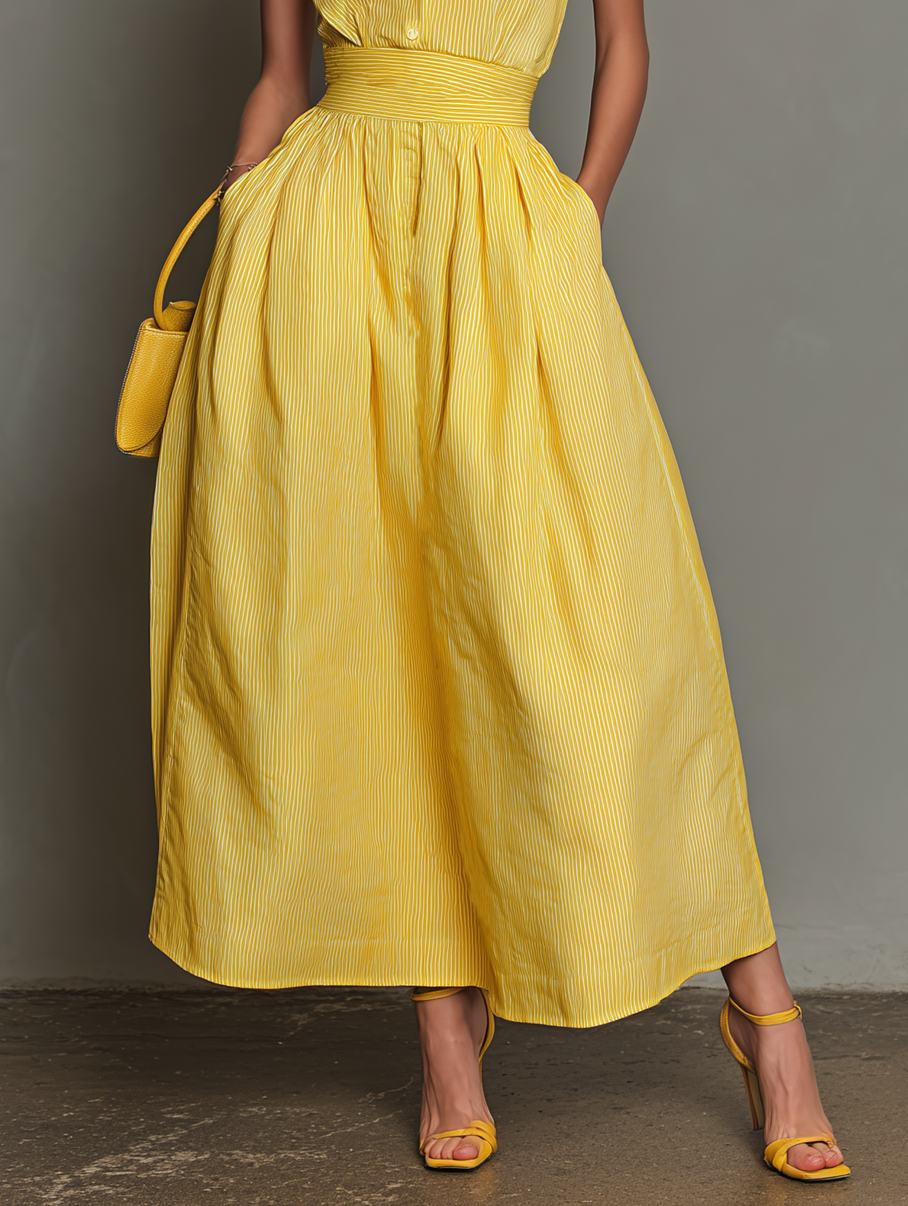 Sleeveless Maxi Dress with Collar and Stripes for Women MDZ1099D5Y