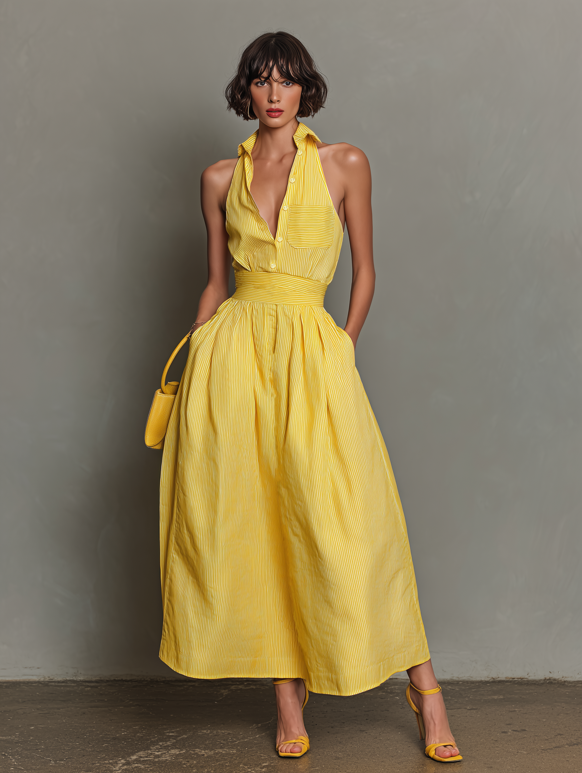 Sleeveless Maxi Dress with Collar and Stripes for Women MDZ1099D5Y