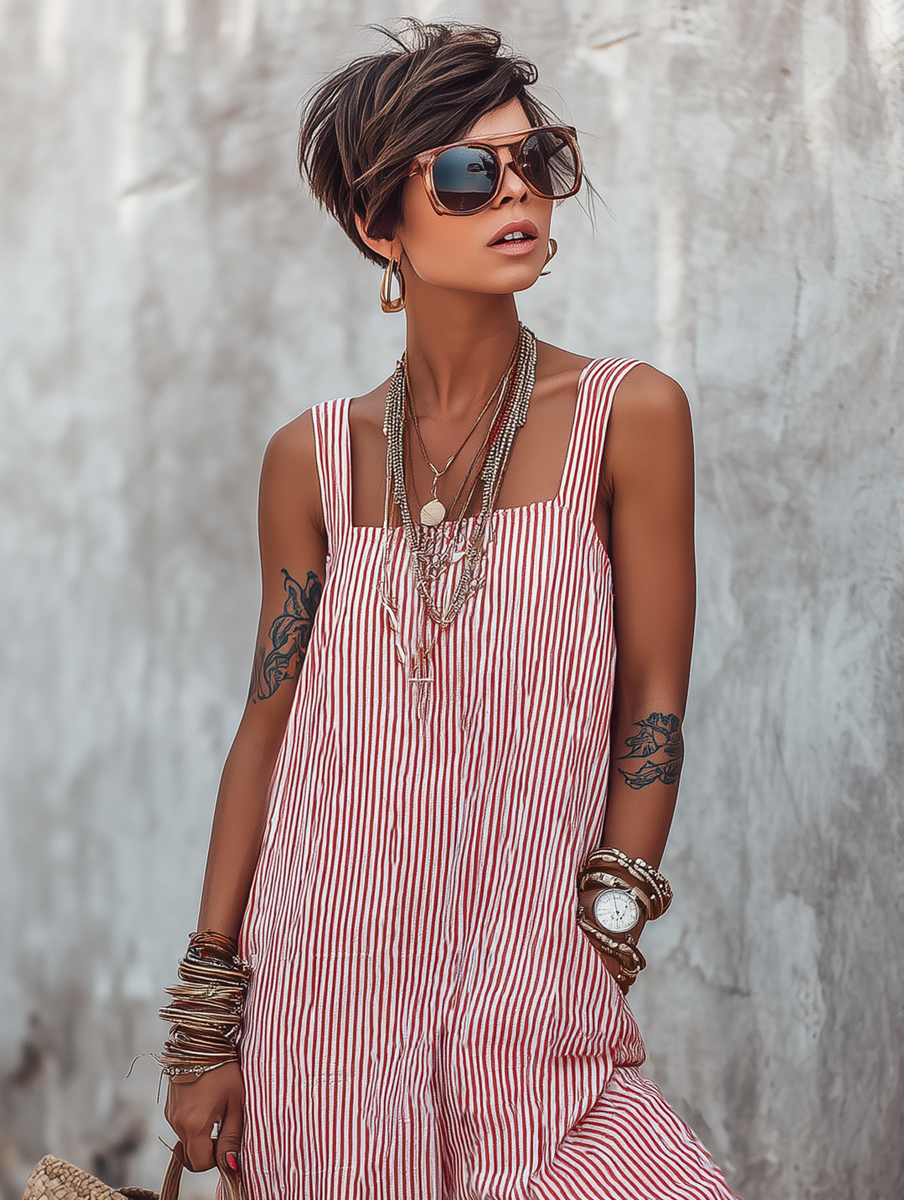 Minimalist Women's Jumpsuit with Stripes, Square Neck, Sleeveless MDZ1052D7Y