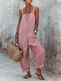 Minimalist Women's Jumpsuit with Stripes, Square Neck, Sleeveless MDZ1052D7Y