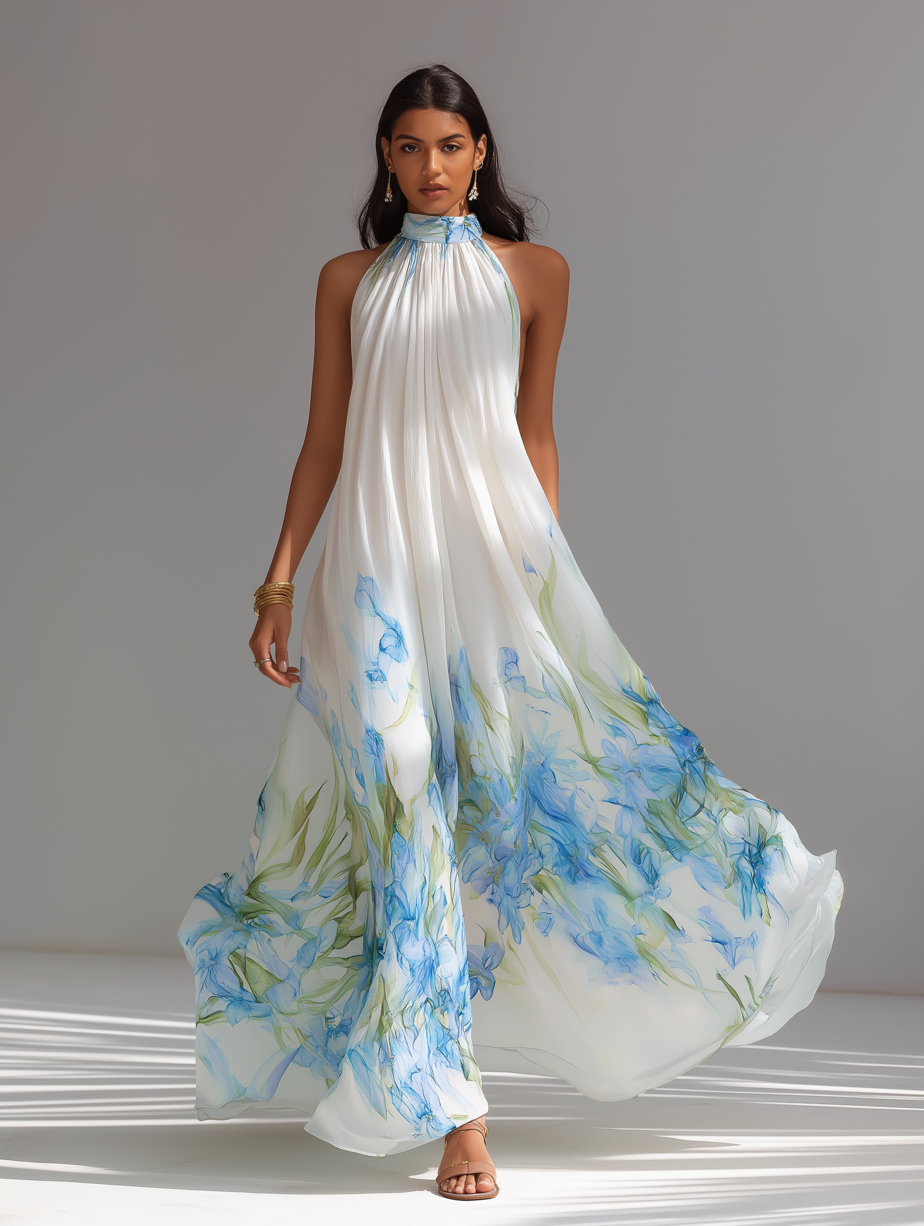 White Printed Maxi Dress for Women MDZ1415D5LXY