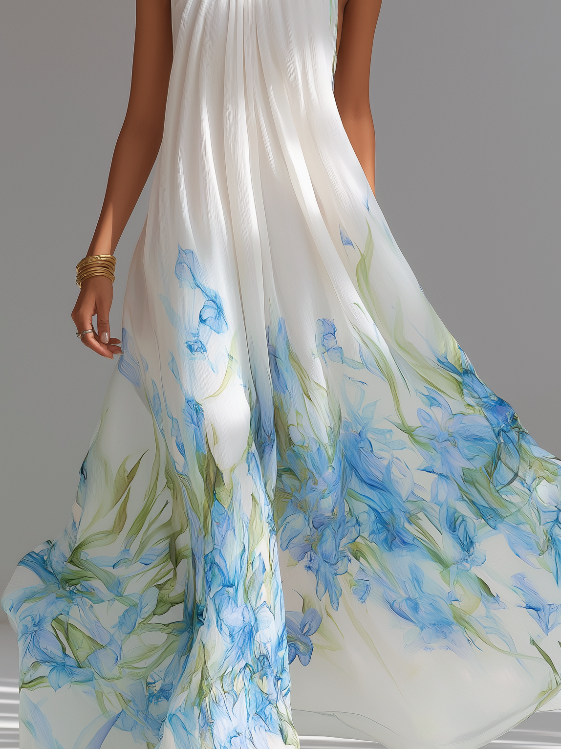 White Printed Maxi Dress for Women MDZ1415D5LXY