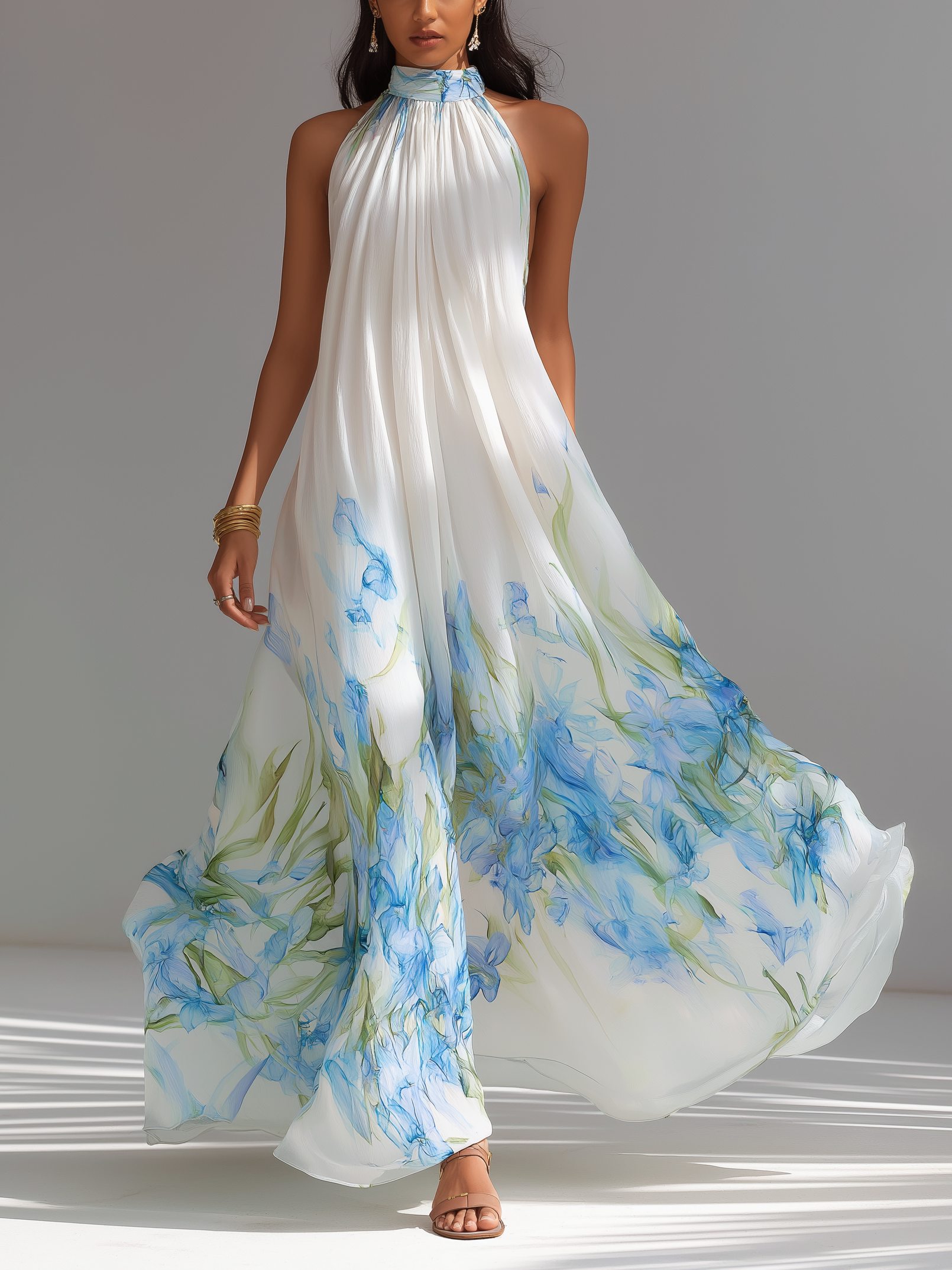 White Printed Maxi Dress for Women MDZ1415D5LXY