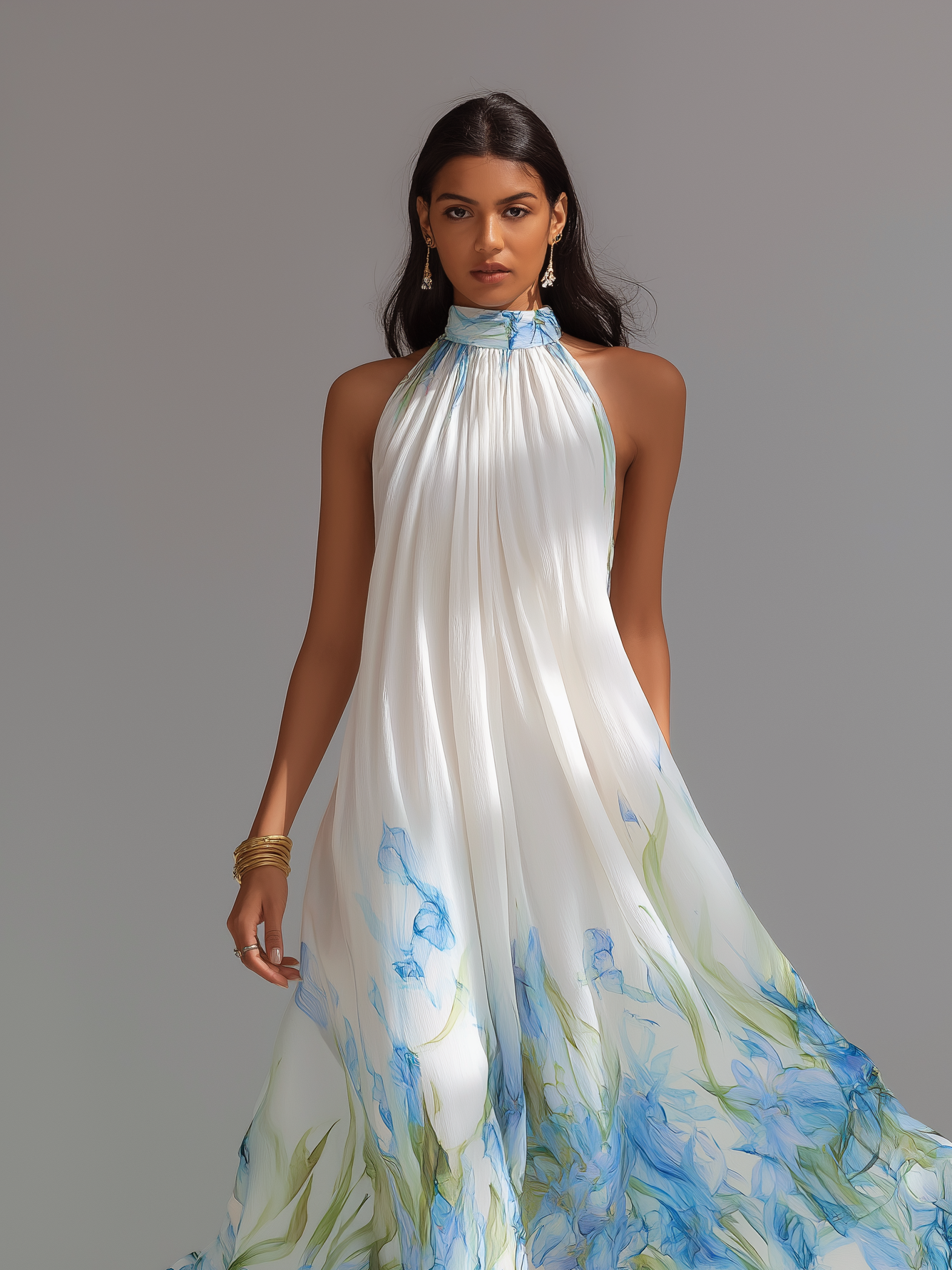 White Printed Maxi Dress for Women MDZ1415D5LXY