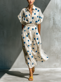 Women’s Shirt Dresses in Cream with Polka Dots, with Waist Belt and Pockets MDZ2481D3T