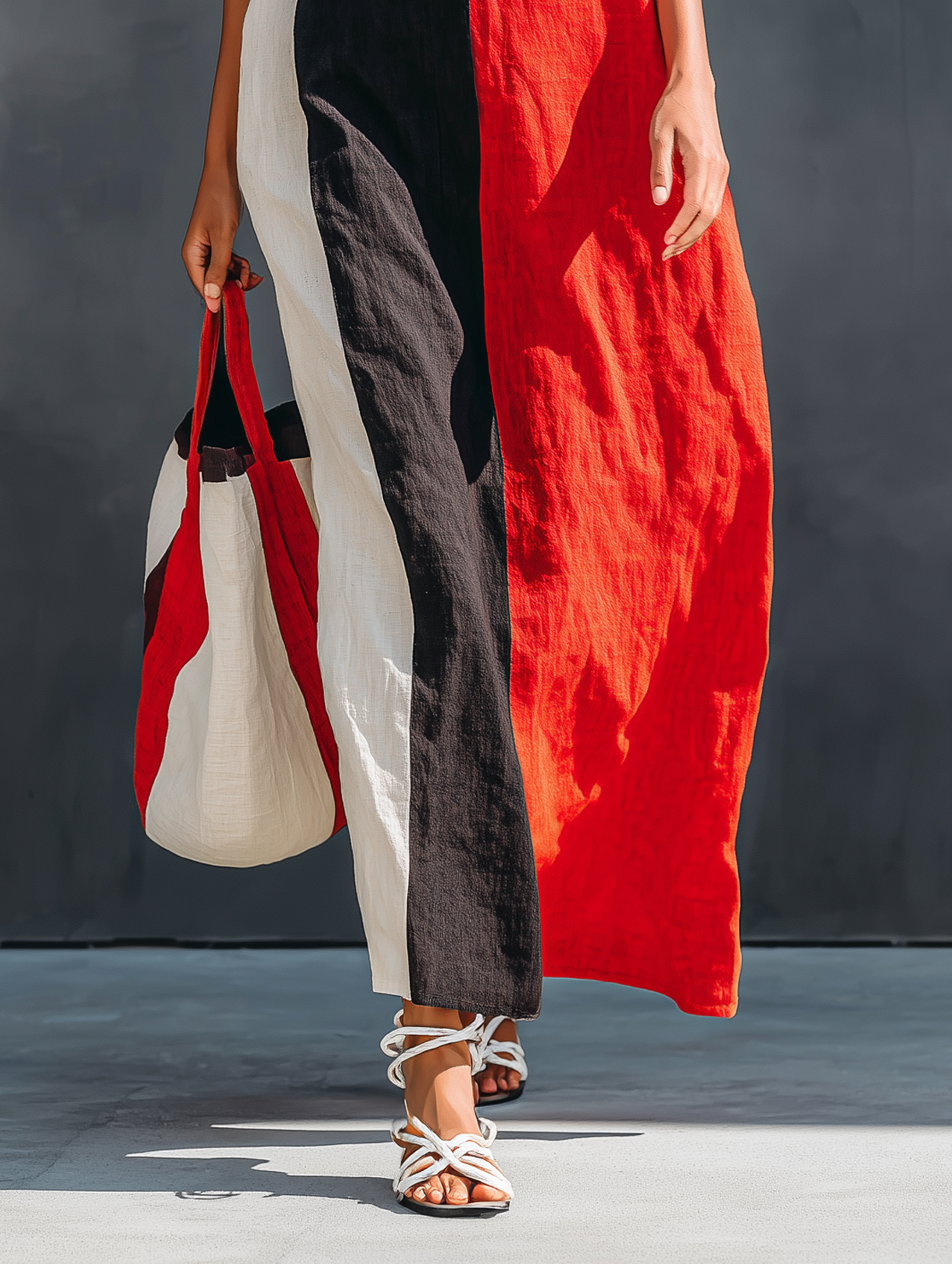 Women's Maxi Dress in Minimalist Style with Color Block, Square Neckline, and Spaghetti Straps MDZ2974D6Y
